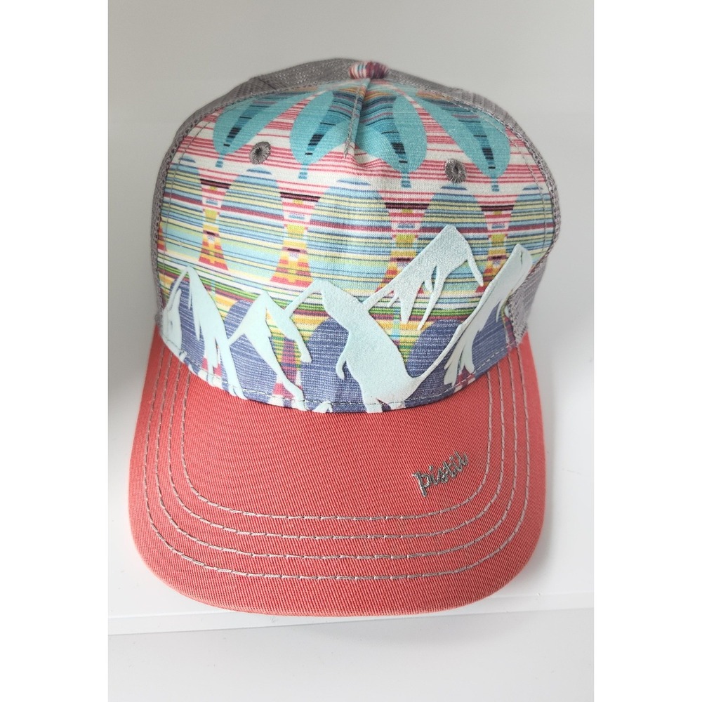 Pistil Womens Mountain Graphic Trucker Hat Snapback Mesh Cap Coral Grey Multi